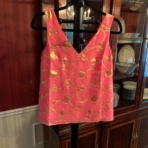 Lilly Pulitzer hot pink and gold flower tank xxs